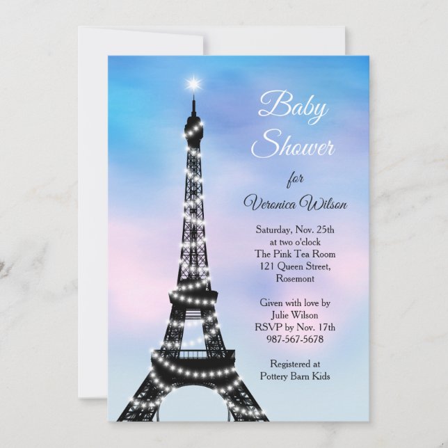 Baby shower parisien pétillant Invitation rose/ble (Devant)