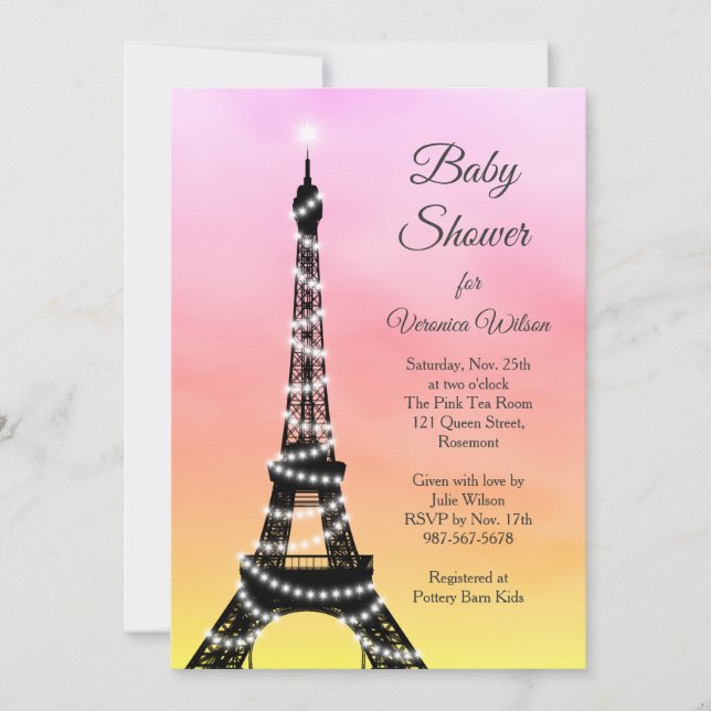 Baby shower parisien pétillant Invitation rose/jau (Devant)