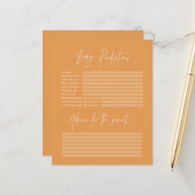 Baby shower parti prédictions jeu orange (Devant/Arrière en situation)