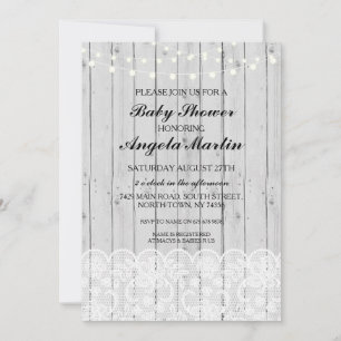 Baby shower Party Gris Wood Lace Invitation