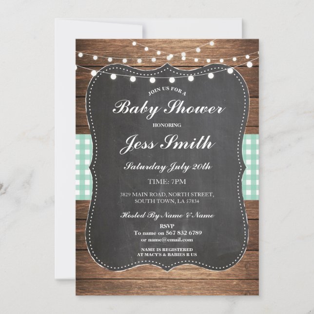Baby shower Party Rustic Burlap Mint Invitation de (Devant)