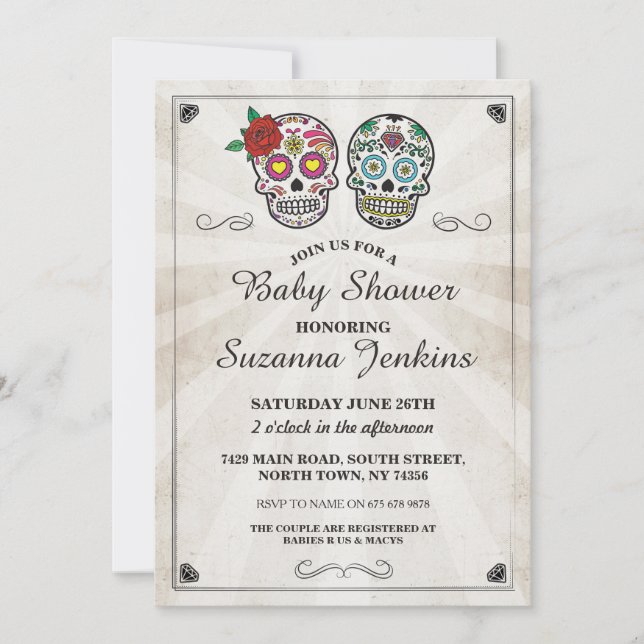 Baby shower Party Sugar Skull Party Invitation (Devant)