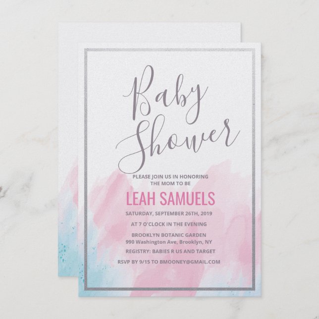 Baby shower Pastel Aquarelle Invitation (Devant / Derrière)