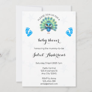 Baby shower Peacock Bleu Invitation