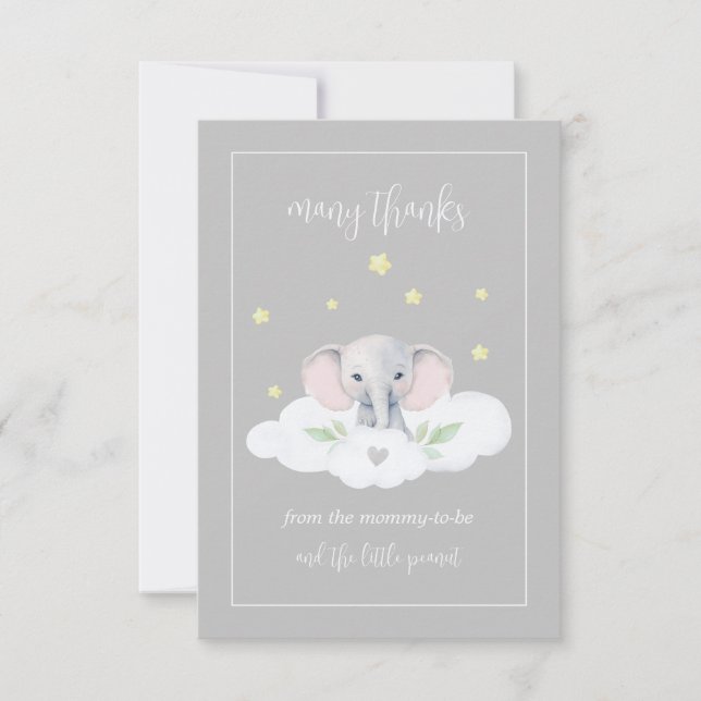 Baby shower Personnalisé Elephant Grey Merci Carte (Devant)