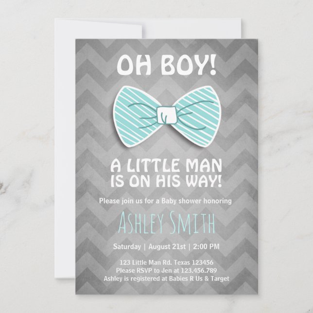 Baby shower Petit Homme Invitation Bow Cravate Ble (Devant)