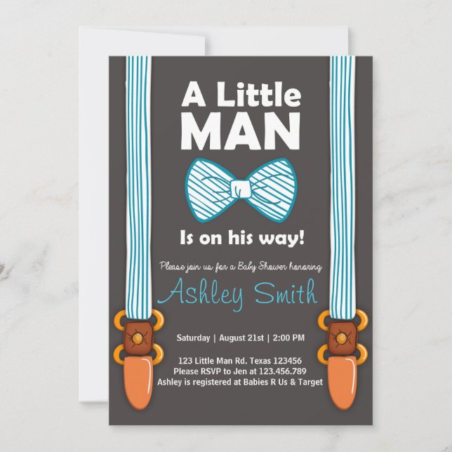 Baby shower Petit Homme Invitation Bow Cravate Ble (Devant)