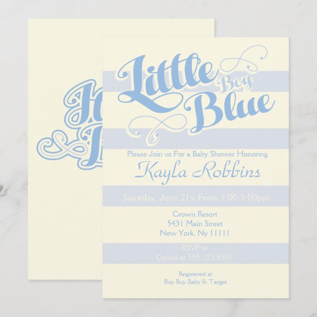 Baby shower, Petites Invitations Bleues Garçon (Devant / Derrière)