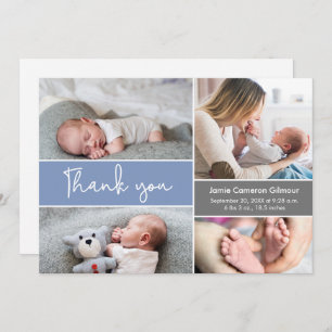 Baby shower photo bleu moderne Merci