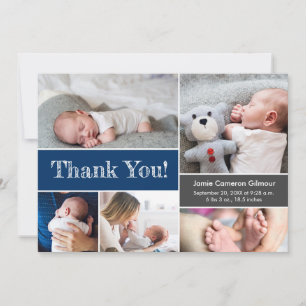 Baby shower photo moderne bleu marine Merci
