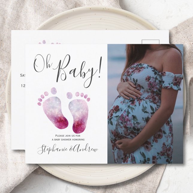 Baby shower Pieds Roses Photo Invitation Carte pos (Créateur téléchargé)