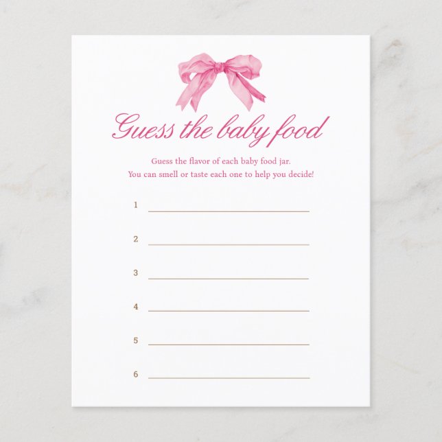 Baby shower Pink Bow Devine Le Jeu De Nourriture B (Devant)