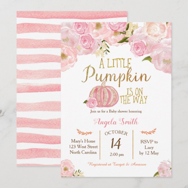 Baby shower PinkPumpkin Invitation Parties scintil (Devant / Derrière)