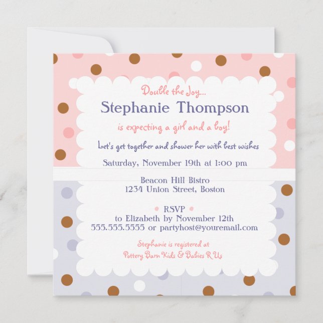 Baby shower Pixie Polka Dot Twins Invitation (Devant)