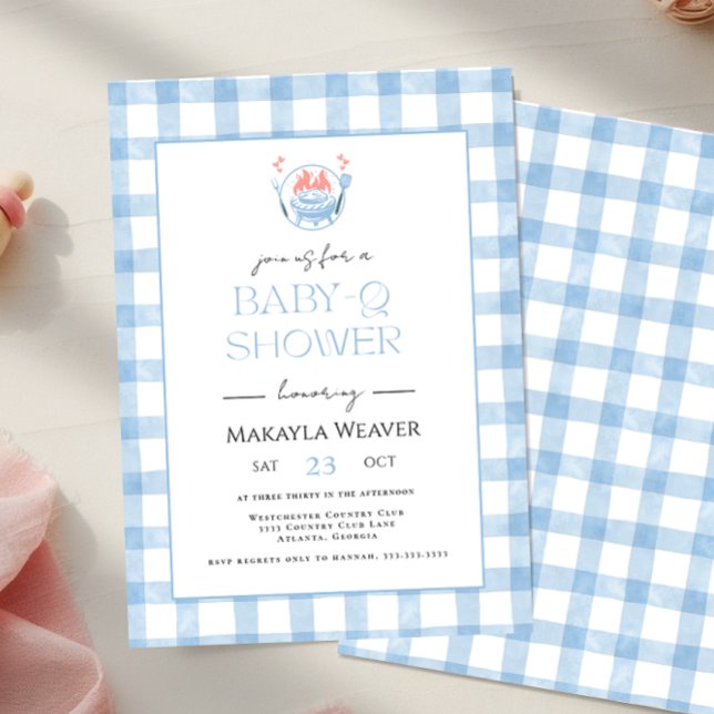 Baby shower Plaid BBQ Invitation Pale Blue En vich (Créateur téléchargé)