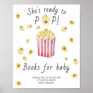 Baby shower popcorn - livres pour bébé affiche