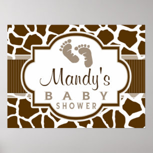 Baby shower Poster de animal Brown, Giraffe blanch