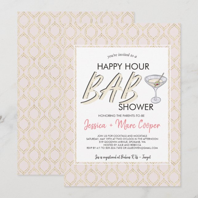 Baby Shower pour couples | Carte Happy Hour (Devant / Derrière)