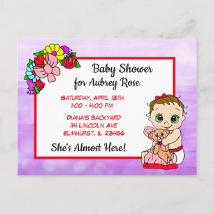 Baby shower pour fille, carte postale pour bébé ro