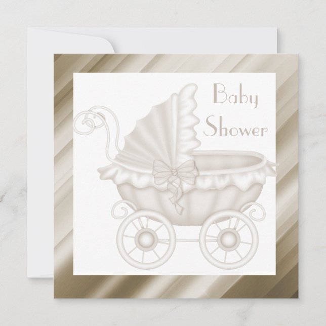 BABY SHOWER PRAM vintage INVITATION SEPIA/WHITE (Devant)