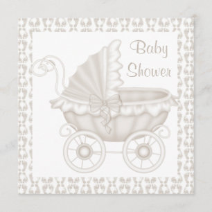 BABY SHOWER PRAM vintage INVITATION SEPIA/WHITE