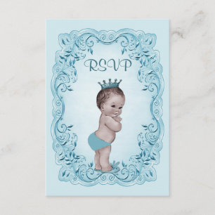 Baby shower Prince Vintage bleu Rsvp