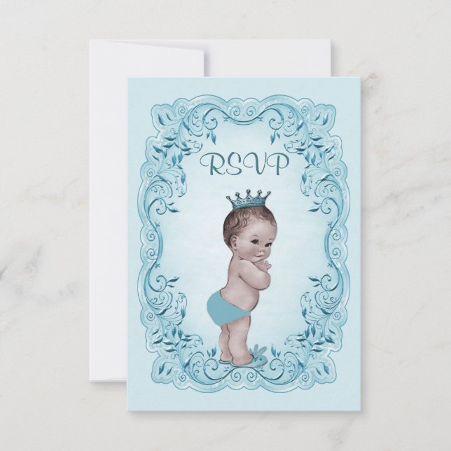 Baby shower Prince Vintage bleu Rsvp (Devant)