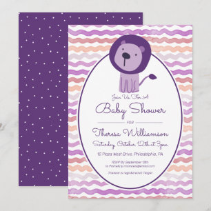 Baby shower   Purple Watercolor Lion Invitation