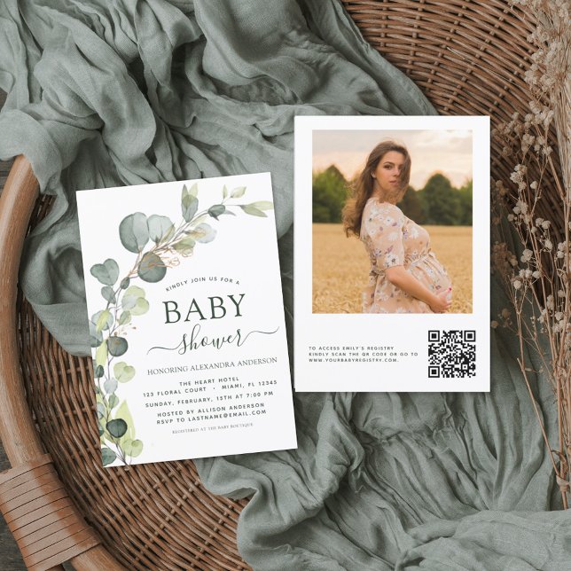 Baby shower QR Code Photo Verdure Eucalyptus (Créateur téléchargé)