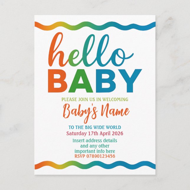 Baby shower Rainbow invitation invitation personna (Devant)