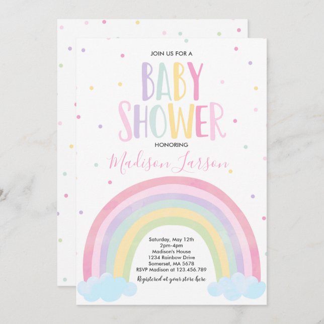 Baby shower Rainbow Invitation Pastel Rainbow Baby (Devant / Derrière)