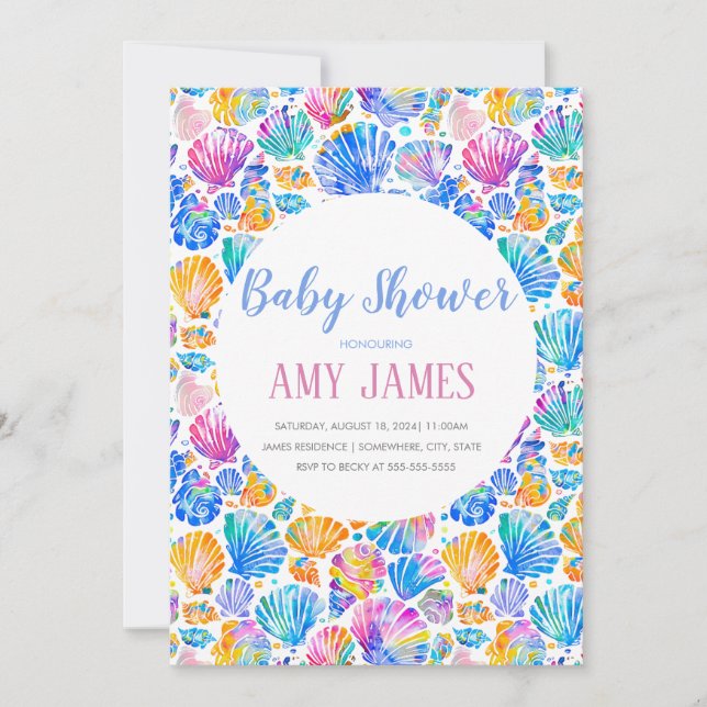 Baby shower Rainbow Seashells Invitation (Devant)