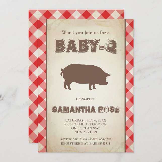 Baby shower Red BabyQ, BBQ Baby Q Invitation (Devant / Derrière)