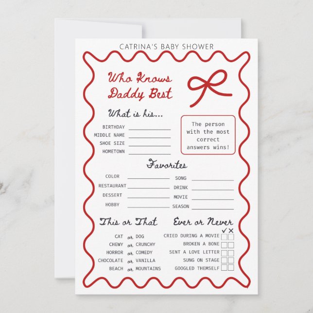 Baby shower Red Bow - Nom modifiable, invitation 5 (Devant)