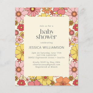 Baby Shower Rétro Bohème Rose Jaune Floral Économi