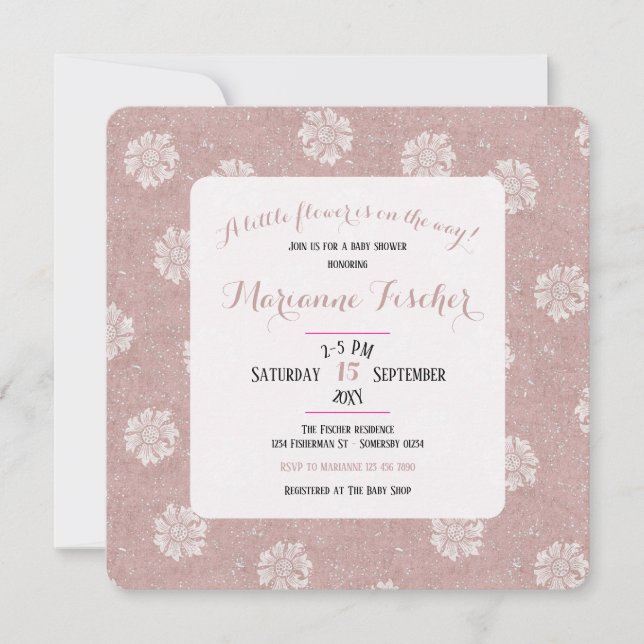 Baby shower rétro rose floral William Morris fille (Devant)