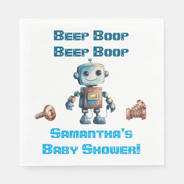 Baby shower robot serviettes en papier personnalis (Devant)