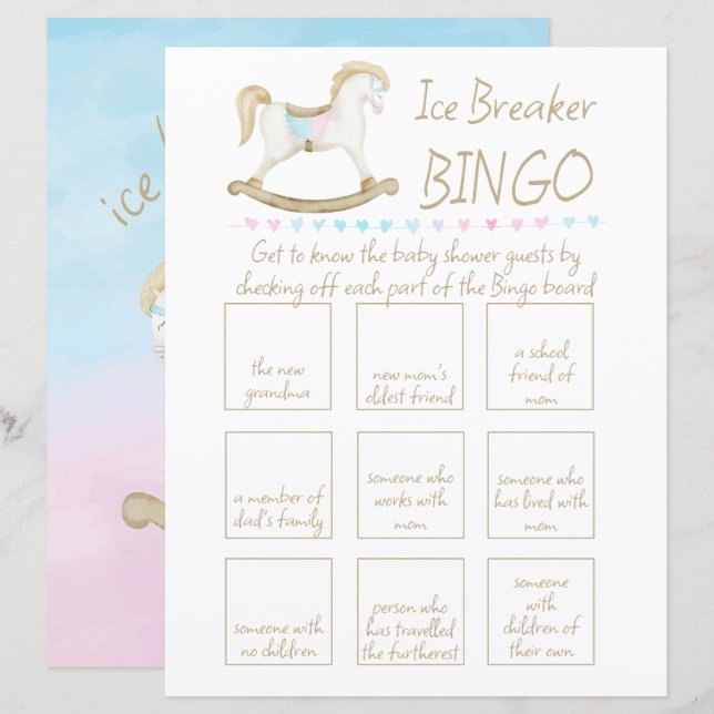 Baby shower rocheux bleu rose  Bingo (Devant / Derrière)