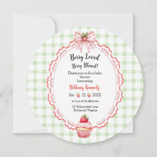Baby shower rond Cupcake aux fraises Invitation