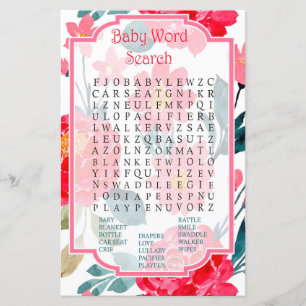 Baby shower rose aquarelle Word Search Jeu