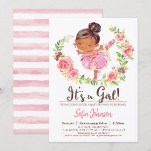 Baby shower rose Ballerina Invitation fille