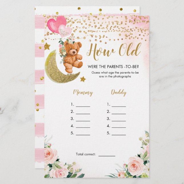 Baby shower rose Bearly Quel âge avaient les paren (Devant / Derrière)