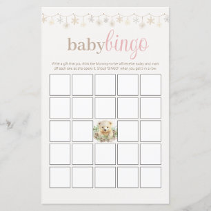 Baby shower rose Bingo Partie Jeu Boho Hiver Ours