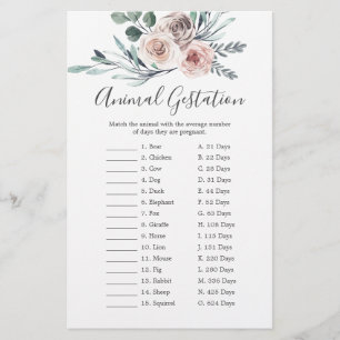 Baby shower Rose Boho Animal Gestation Jeu