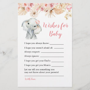Baby shower rose Boho Elephant souhaits pour bébé
