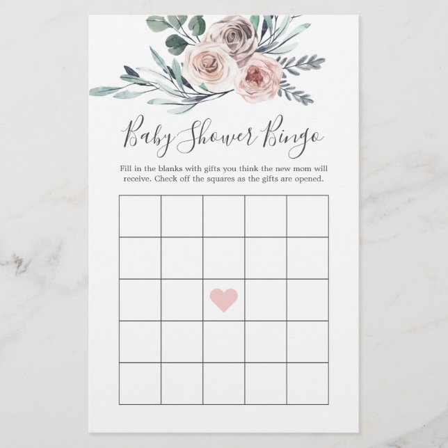 Baby shower Rose Boho Jeu de Bingo (Devant)
