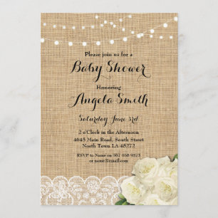 Baby shower Rose Burlap Lace Invitation