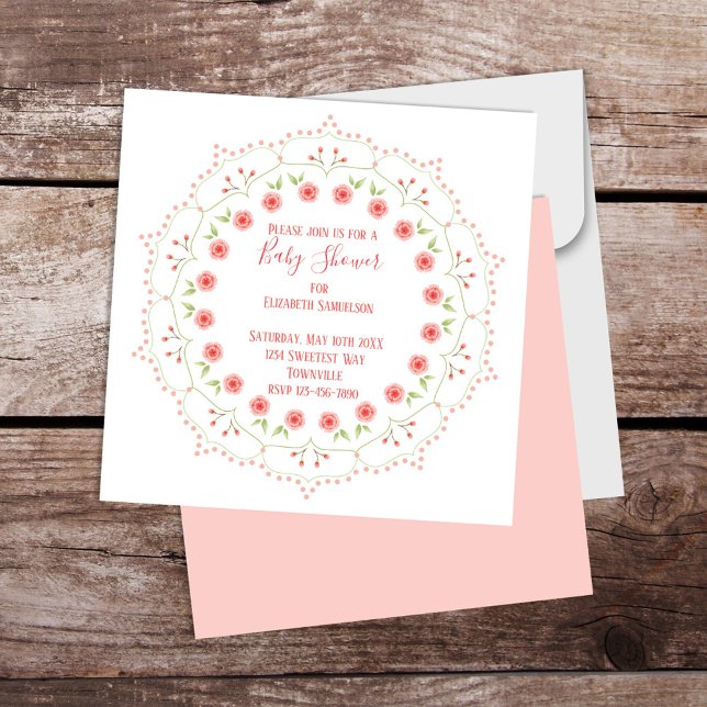 Baby shower rose Elégant Floral Whimsical Mandala (Blush pink pretty floral baby shower invitation.)