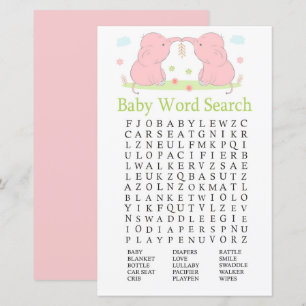 Baby shower rose Eléphant Mot de recherche Jeu