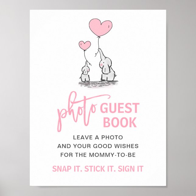 Baby shower rose éléphant Photo Livre d'or Signal (Devant)